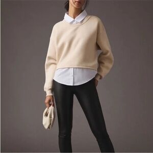 Maeve by Anthropologie Layered Cream Sweatshirt & White Blouse Attached Preppy